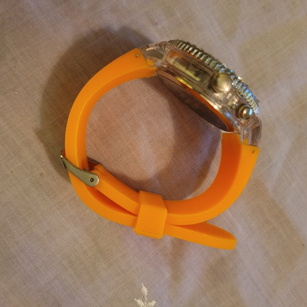 Geneva Women's Platinum Watch With Orange Silicone Band - Picture 5 of 5